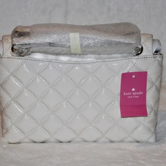 Kate Spade Quilted Crinkled Patent Leather Medium Flap Shoulder Bag, Parchment - Picture 4 of 8